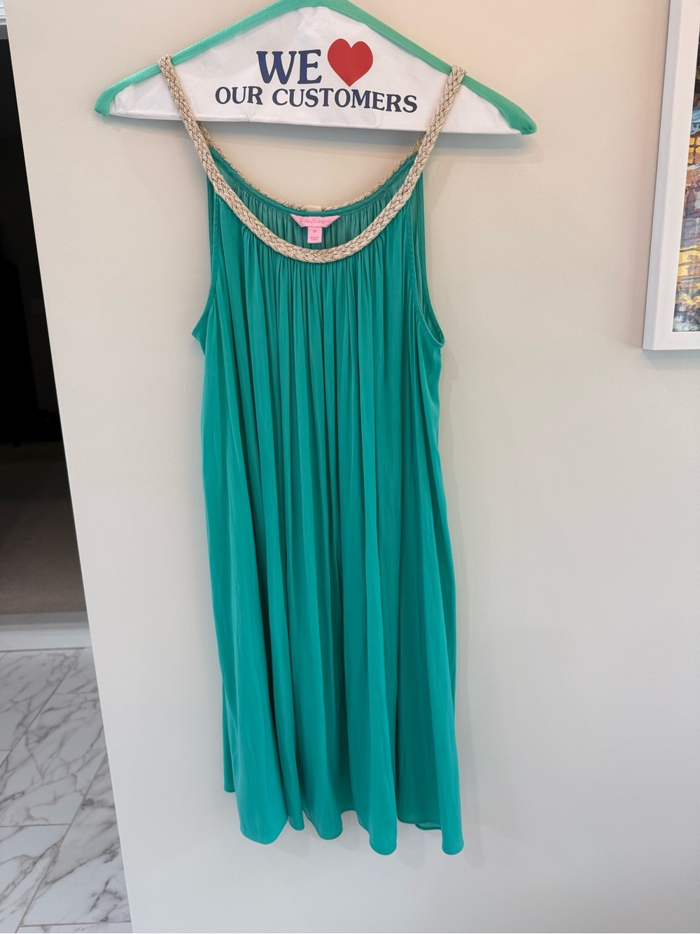 Lilly Pulitzer Green Silk Sleeveless Braided-Neck Dress